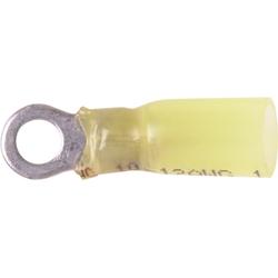 Heat Shrink Ring Terminal in Yellow, #12 - 10 AWG, #10 Stud, 100 Pack