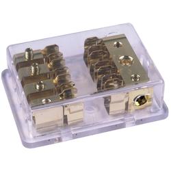 Fuse Block, 4 Line AGU, gold, clear cover