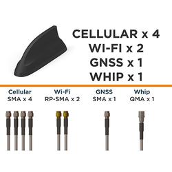 FP40 8-Port Multiband Vehicular Shark Fin Antenna with Whip Port, QMA Male