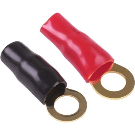 Gold-Plated Ring Terminal, #4 AWG with 3/8 in Stud, Pack of 1 Red and 1 Black