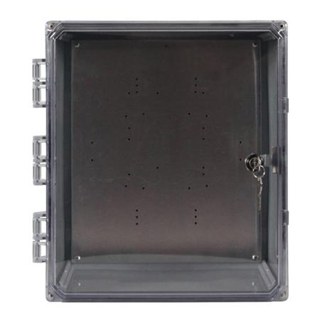 14 x 12 x 6 in NEMA 4X Polycarbonate Enclosure with Clear Door and Key Lock, No Holes