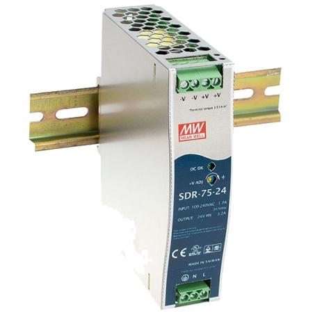 75W 24V Single Output Indust DIN RAIL w/Power Supp