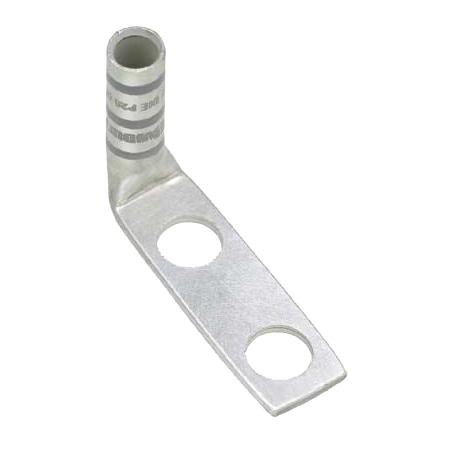 Two-hole, long barrel lug, #2 AWG wire, 1/4 stud