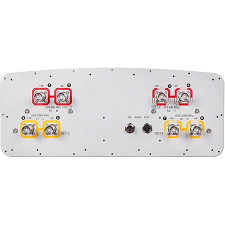 4x 698 - 896, 4x 1695 - 2360 MHz Outdoor Sector Antenna with 8x 4.3-10 Female Connectors, 45 Deg HPBW
