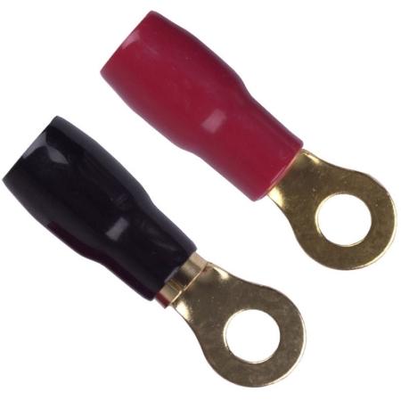 Gold-Plated Ring Terminal, 4 Gauge with 5/16 in Stud, Pack of 1 Red, 1 Black