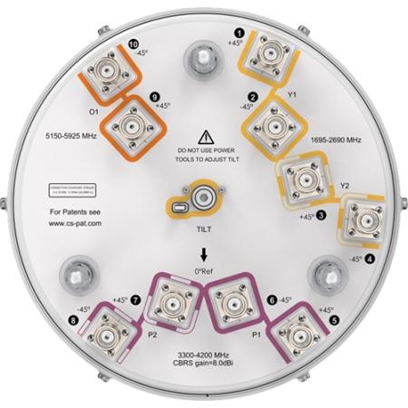 4x 1695 - 2690, 4x 3300 - 4200, 2x 5150 - 5925 MHz Small Cell Antenna with 10x 4.3-10 Female Connectors
