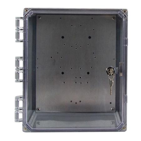 12 x 10 x 6 in NEMA 4X Polycarbonate Enclosure with Clear Door and Key Lock, No Holes