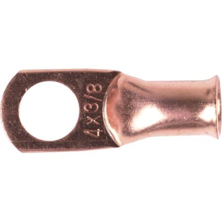 1 Hole Non-Insulated Copper Lug Ring Terminal, #4 AWG, 3/8 in Stud, 10 Pack