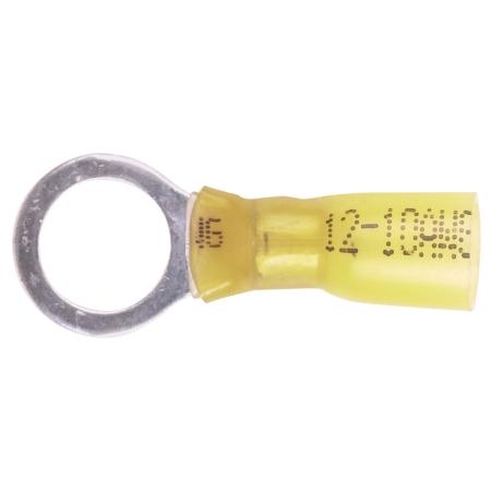 Heat Shrink Ring Terminal in Yellow, #12 - 10 AWG, 3/8 in Stud, 100 Pack