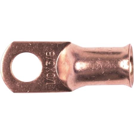 1 Hole Non-Insulated Copper Lug Ring Terminal, #1/0 AWG, 3/8 in Stud, 10 Pack