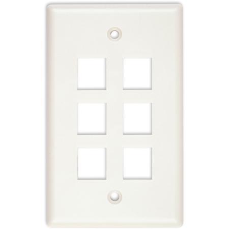 6 Port Single Gang Faceplate, White