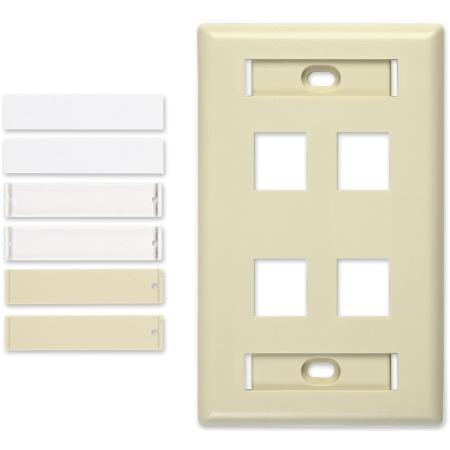 4 Port Single Gang Faceplate, Light Ivory