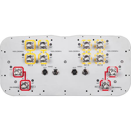 4x 694 - 896, 8x 1695 - 2360 MHz Outdoor Sector Antenna with 12x 4.3-10 Female Connectors, 65 Deg HPBW