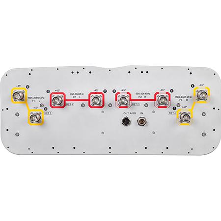 4x 698 - 896, 4x 1695 - 2360 MHz Outdoor Sector Antenna with 8x 4.3-10 Female Connectors, 65 Deg HPBW