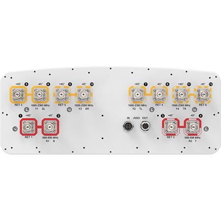 4x 698 - 896, 8x 1695 - 2360 MHz Outdoor Sector Antenna with 12x 4.3-10 Female Connectors, 45 Deg HPBW