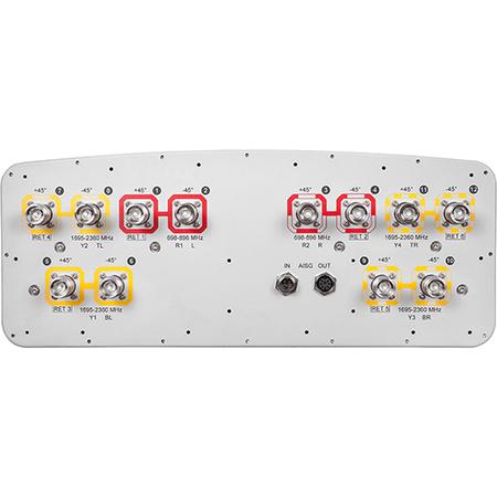 4x 698 - 896, 8x 1695 - 2360 MHz Outdoor Sector Antenna with 12x 4.3-10 Female Connectors, 45 Deg HPBW