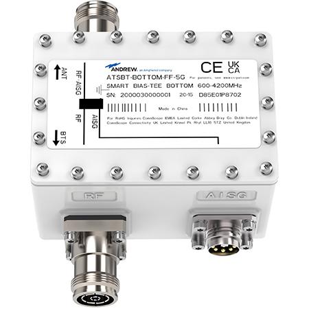 600 - 4200 MHz Bottom Smart Bias Tee with 4.3-10 Female Connectors, Silver