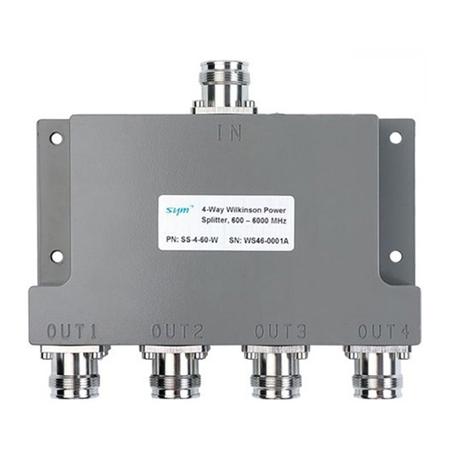 600 - 6000 MHz Four-Way Wilkinson Power Splitter with 4.3-10 Female Connectors