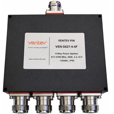 617 - 2700 MHz Broadband Wilkinson Four-Way Power Splitter with 4.3-10 Female Connectors