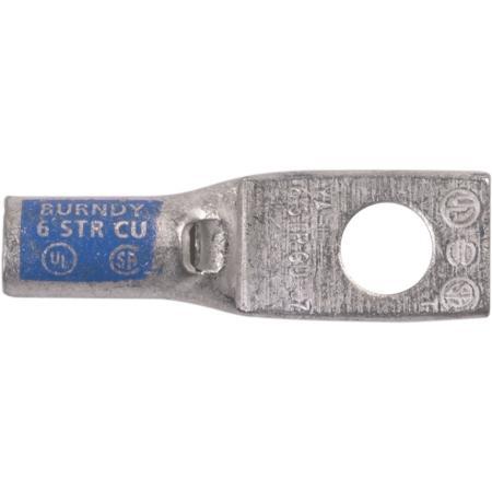 One-Hole Standard Barrel Copper Compression Lug for #6 Wire and 1/4 in Hardware