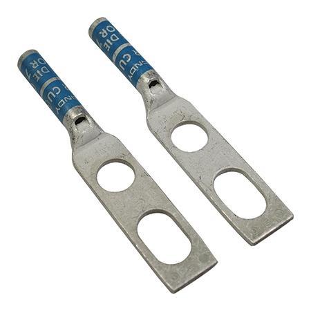 Two-Hole Long Barrel Copper Compression Lug for #1/0 Flexible Wire and 3/8 in Hardware