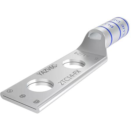 Two-Hole Long Barrel Copper Compression Lug for #6 Wire and 1/4 in Hardware