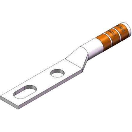 Two-Hole Standard Barrel Copper Compression Lug for #2 Wire and 3/8 in Hardware, 10 Per Pack